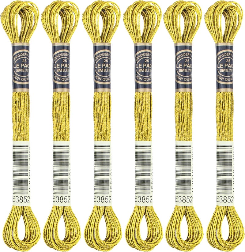 krastmon 6 Skeins Embroidery Thread, Metallic Gold Embroidery Floss Friendship Bracelet String, Polyester Cross-Stitch Threads for Hand Embroidery, String Art - Image 1